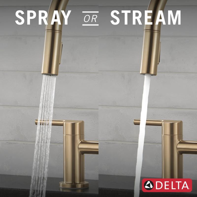 DELTA Nicoli Two Handle Pull-Down Bridge Kitchen Faucet — Champagne Bronze