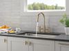 DELTA Nicoli Two Handle Pull-Down Bridge Kitchen Faucet — Champagne Bronze