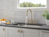 DELTA Nicoli Two Handle Pull-Down Bridge Kitchen Faucet — Champagne Bronze