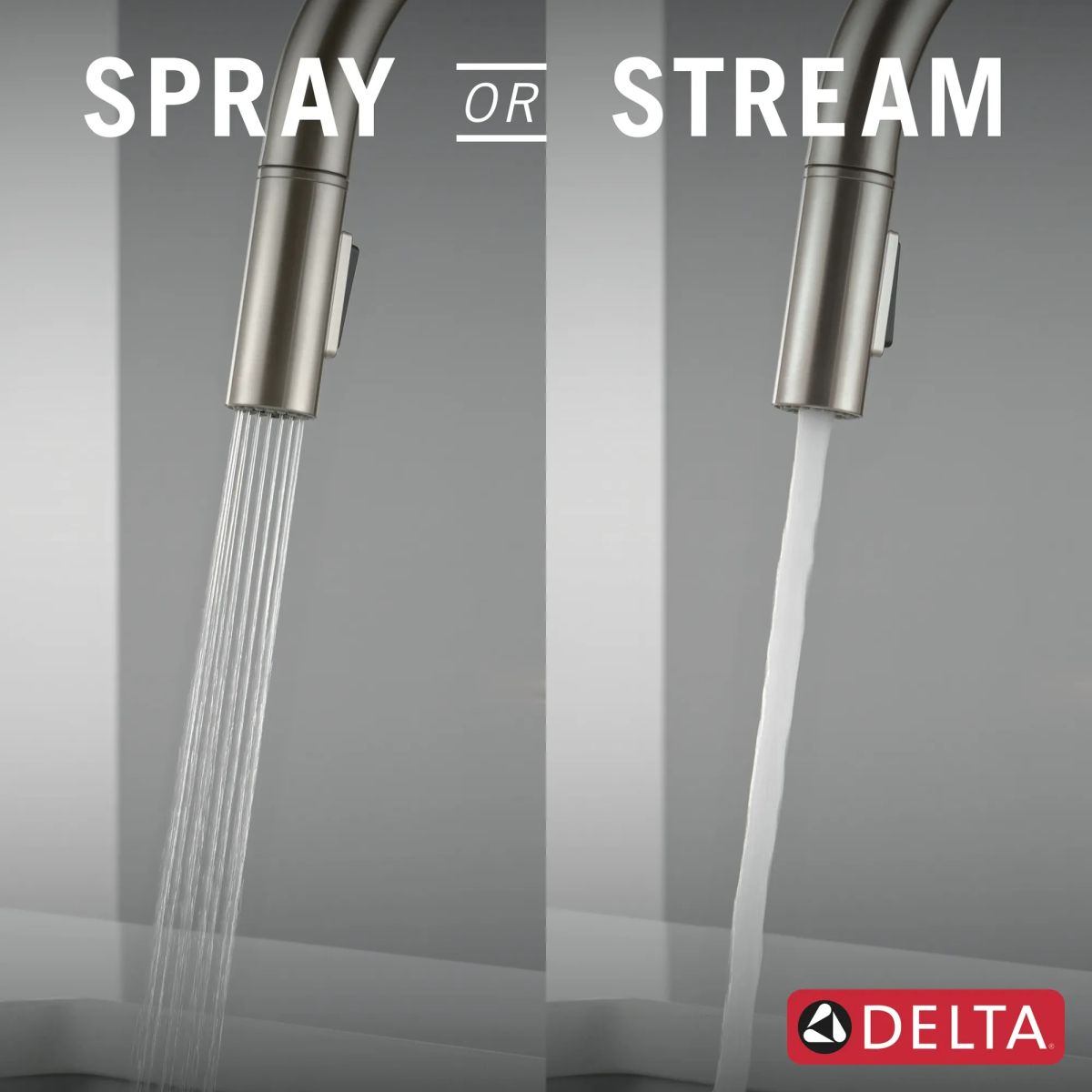 DELTA Nicoli Two Handle Pull-Down Bridge Kitchen Faucet — Stainless