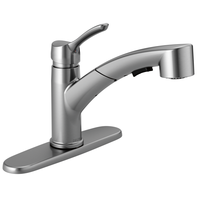 DELTA Collins Single Handle Tract-Pack Pull-Out Kitchen Faucet — Arctic Stainless