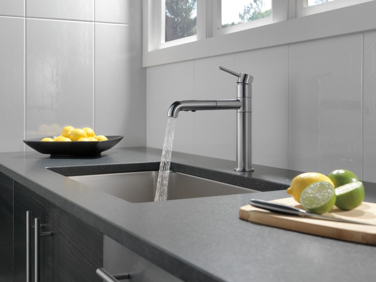 DELTA Trinsic Single Handle Pull-Out Kitchen Faucet — Arctic Stainless