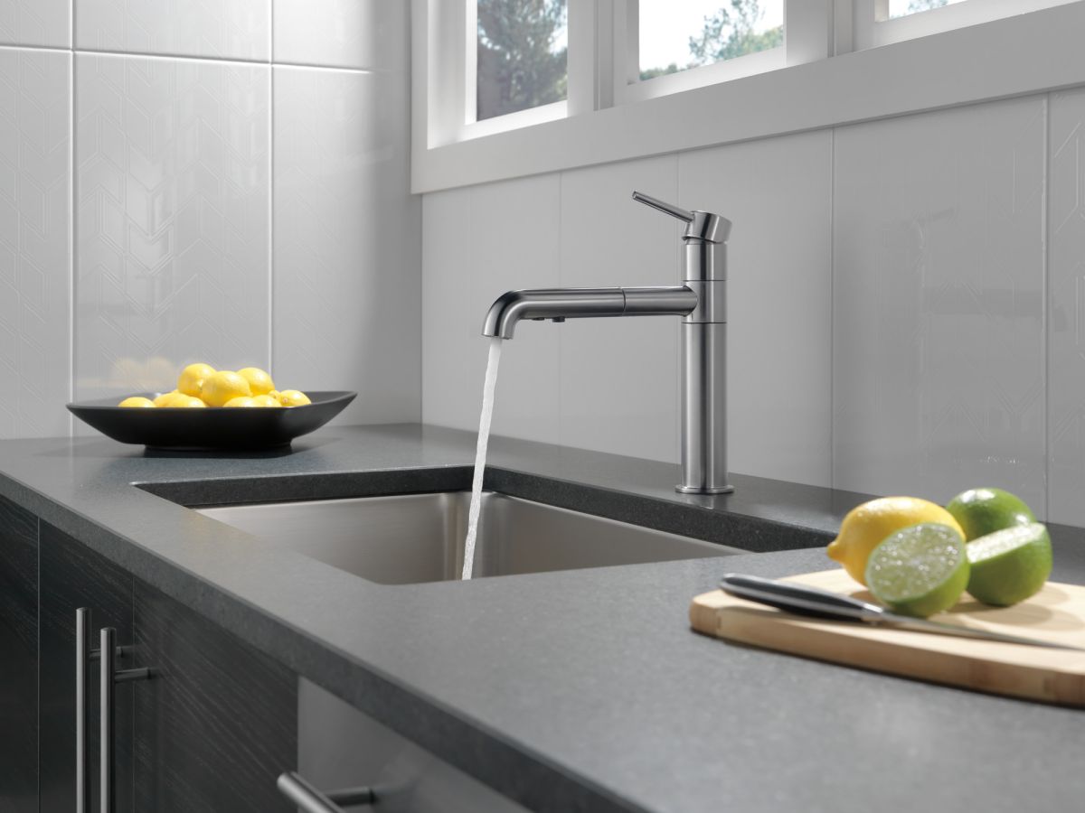 DELTA Trinsic Single Handle Pull-Out Kitchen Faucet — Arctic Stainless