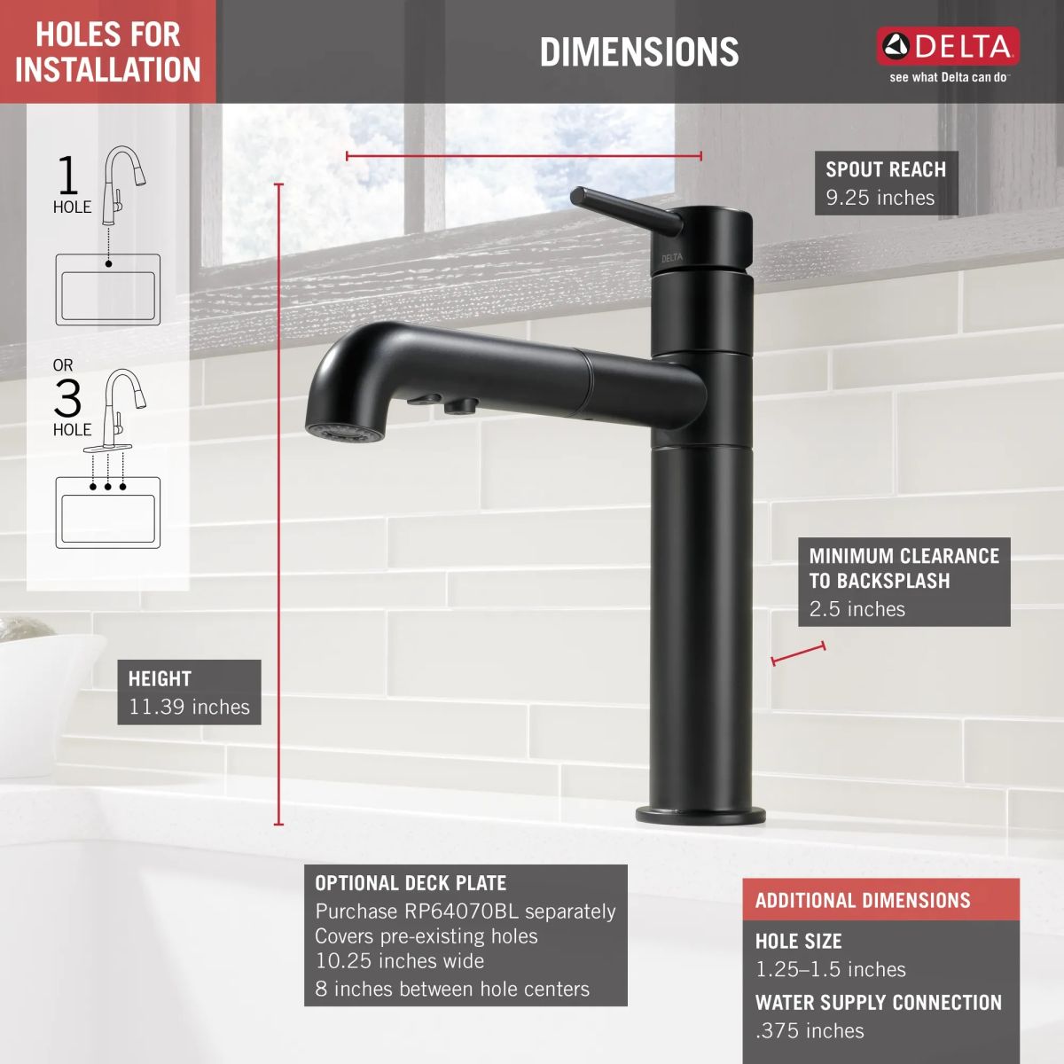 DELTA Trinsic Single Handle Pull-Out Kitchen Faucet — Matte Black