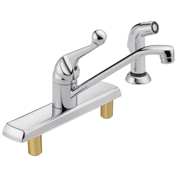 DELTA 134 / 100 / 300 / 400 Series Single Handle Kitchen Faucet with Spray — Chrome