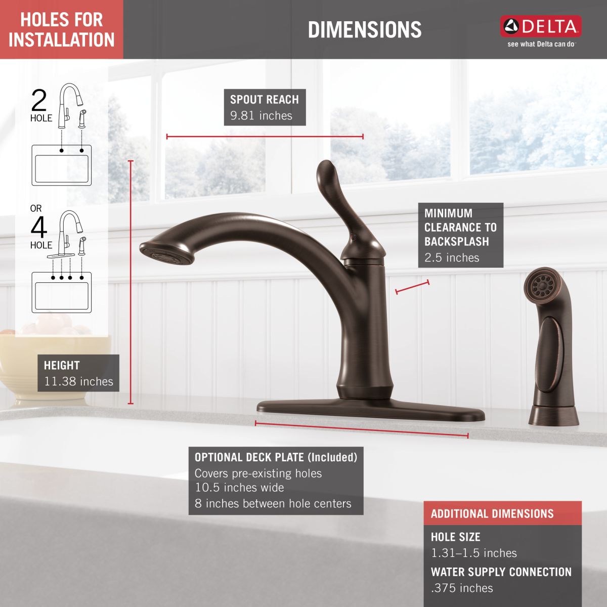 DELTA Linden Single Handle Kitchen Faucet with Spray — Venetian Bronze
