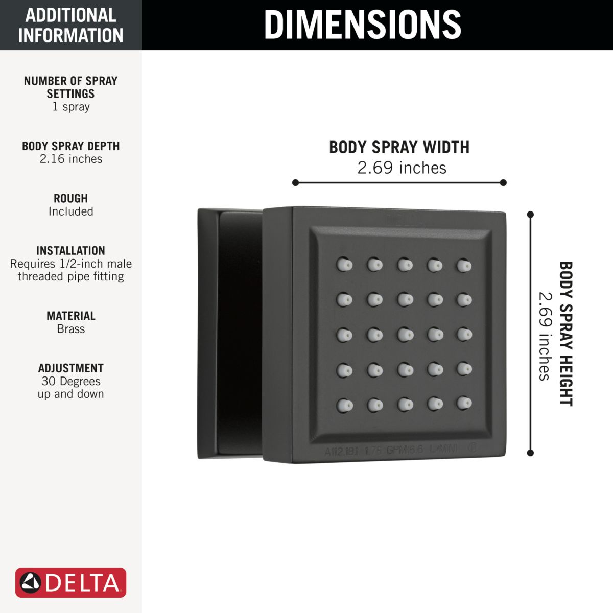 DELTA Other Surface Mount Body Spray — Matte Black