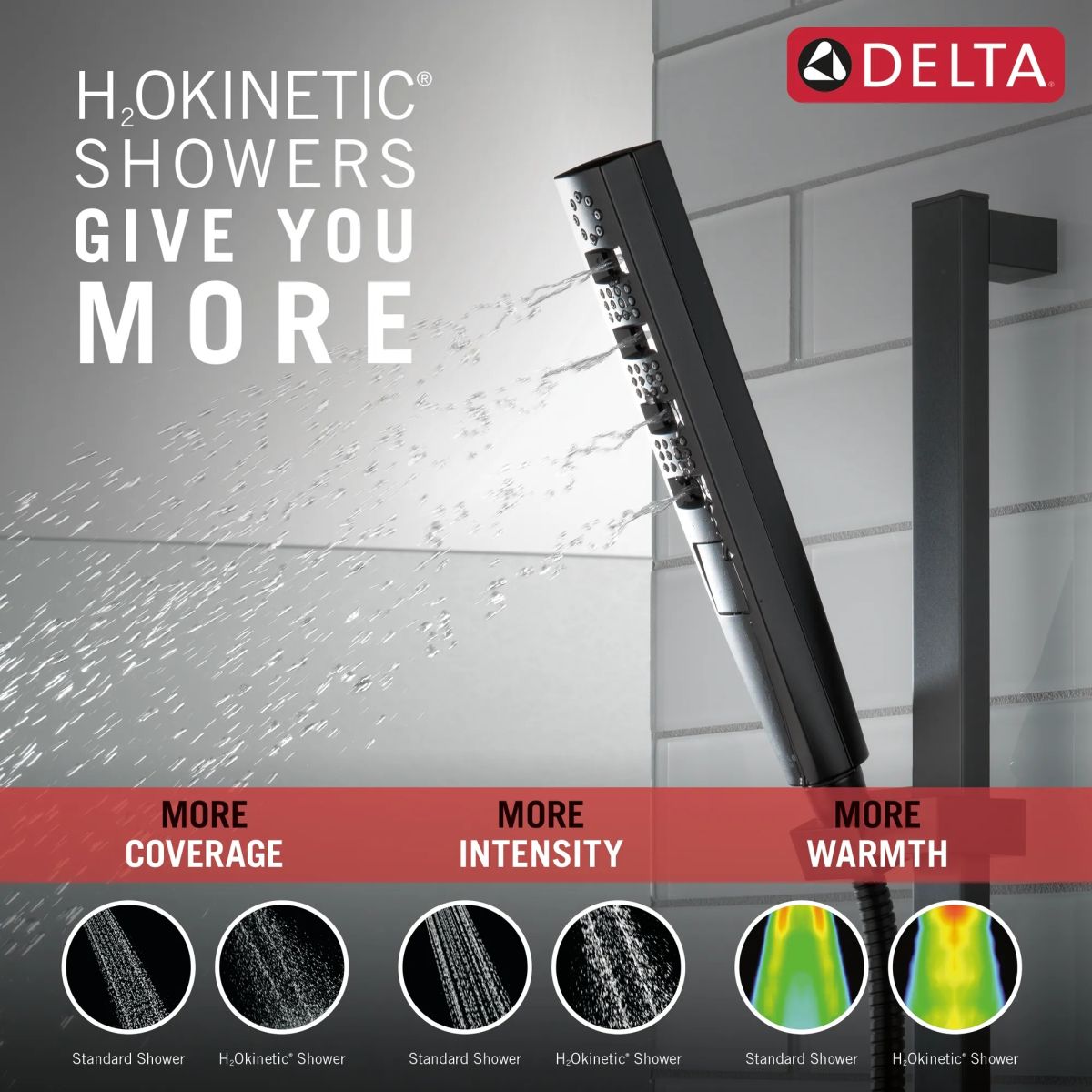 DELTA Universal Showering Components H2OKINETIC Hand Shower 1.75 GPM w/Slide Bar 4S — Matte Black
