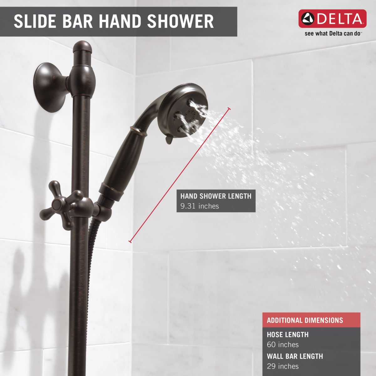 DELTA Universal Showering Components H2OKINETIC 3-Setting Slide Bar Hand Shower — Venetian Bronze