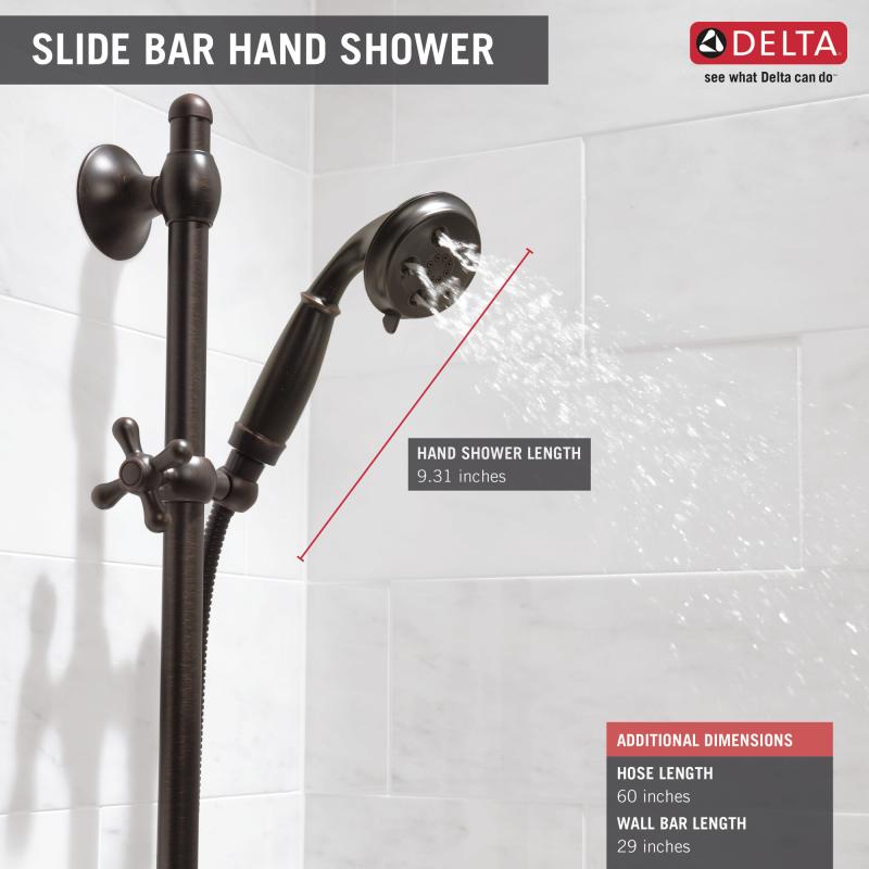 DELTA Universal Showering Components H2OKINETIC 3-Setting Slide Bar Hand Shower — Venetian Bronze