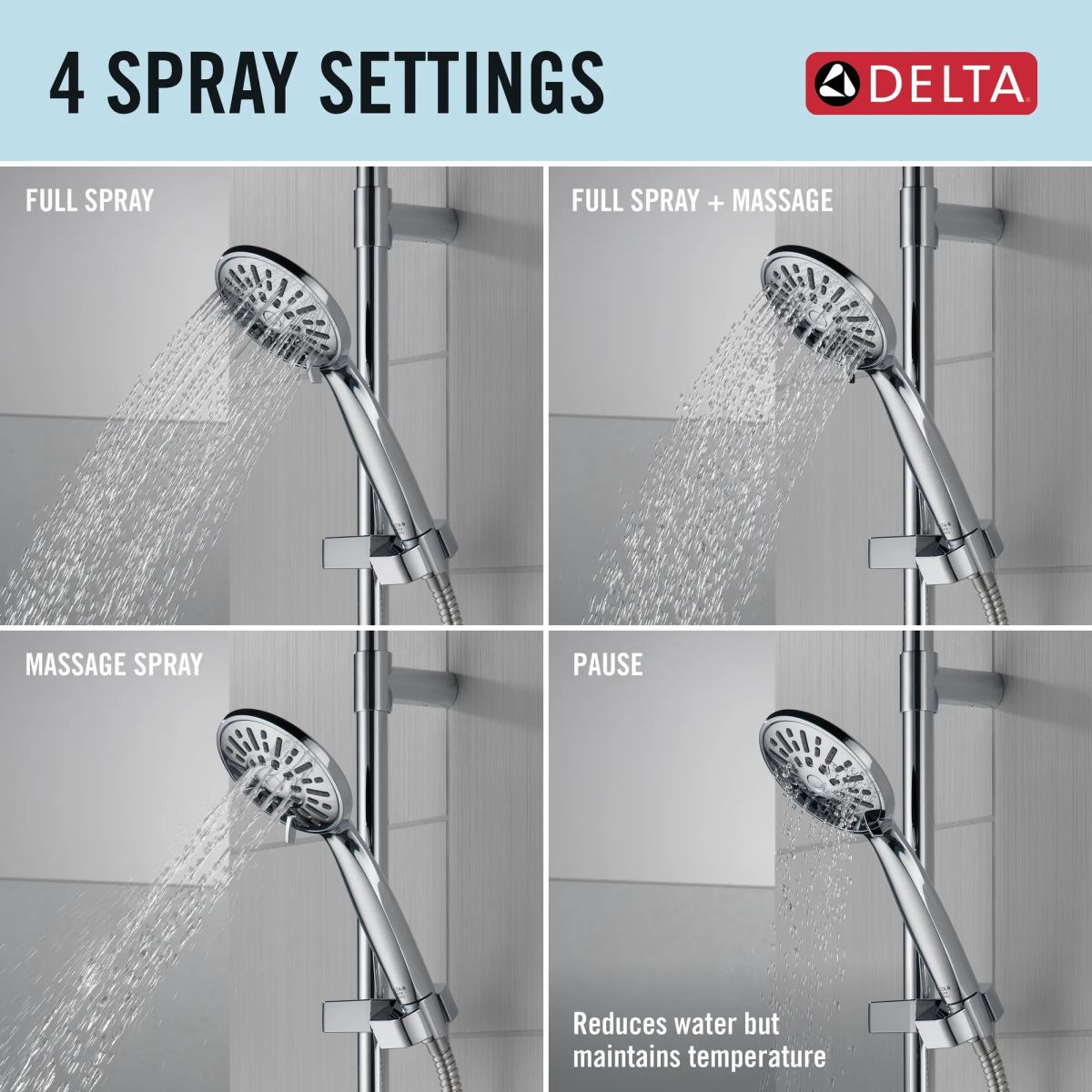 DELTA Universal Showering Components Hand Shower 1.75 GPM w/Slide Bar 4S — Chrome