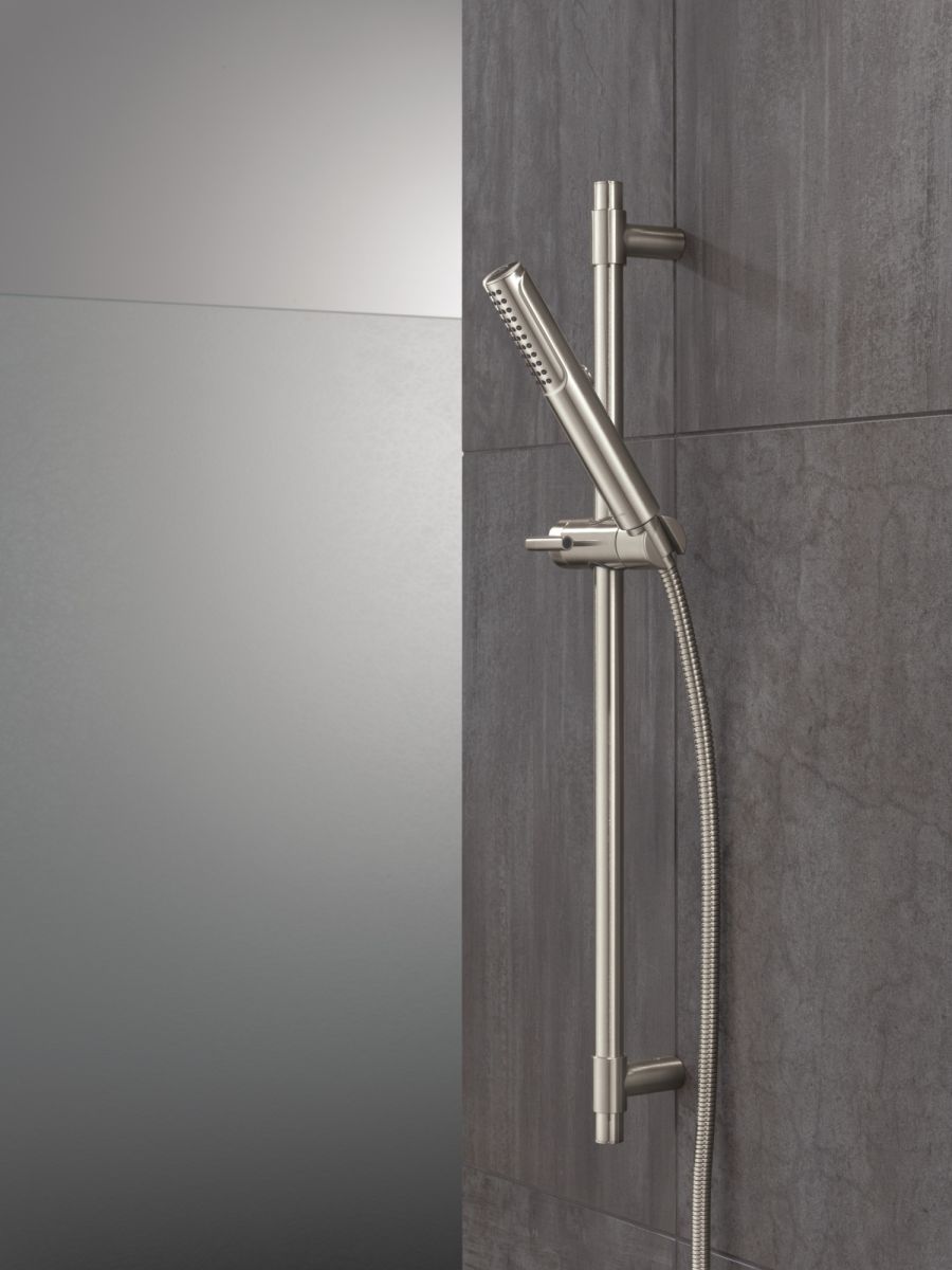 DELTA Universal Showering Components 2-Setting Hand Shower with ProClean Spray – Slide Bar Mount — Lumicoat® Stainless