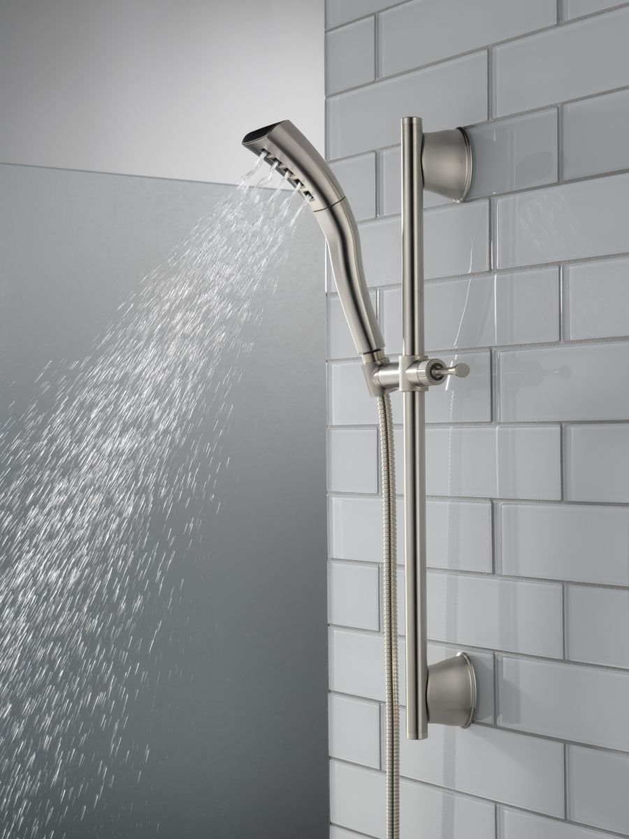 DELTA Universal Showering Components H2OKINETIC Single-Setting Slide Bar Hand Shower — Stainless