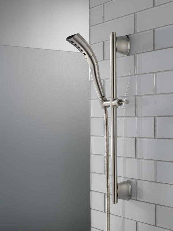 DELTA Universal Showering Components H2OKINETIC Single-Setting Slide Bar Hand Shower — Stainless