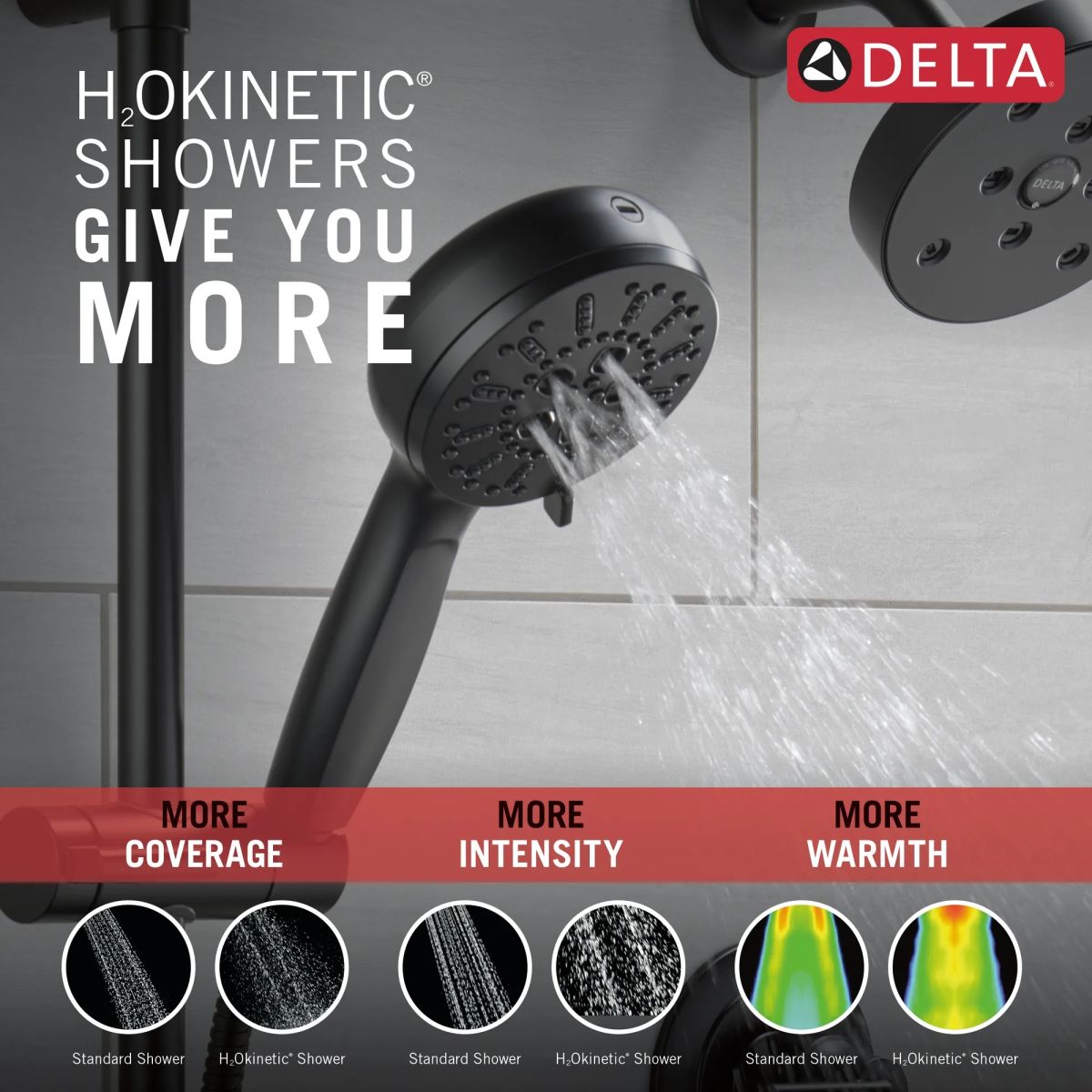 DELTA Universal Showering Components 7-Setting Slide Bar Hand Shower with Cleaning Spray — Matte Black