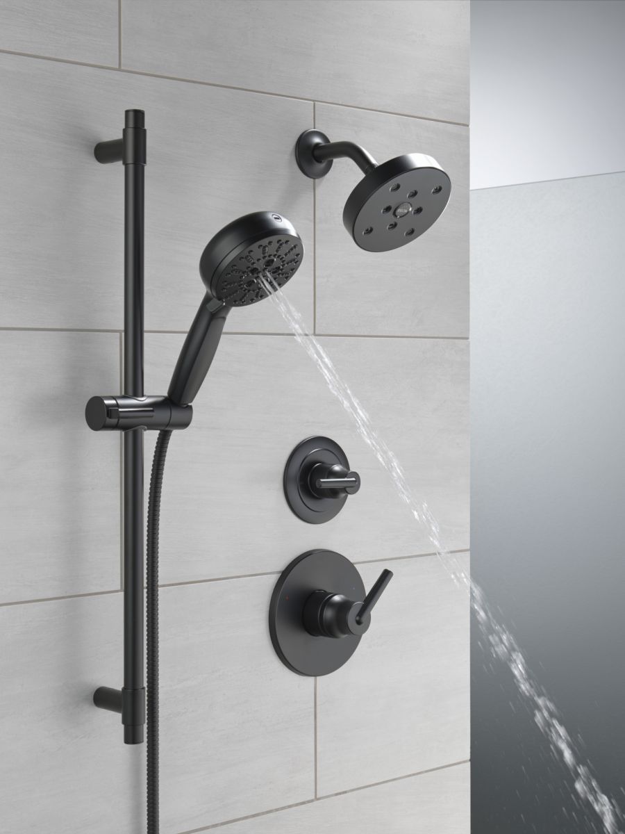 DELTA Universal Showering Components 7-Setting Slide Bar Hand Shower with Cleaning Spray — Matte Black