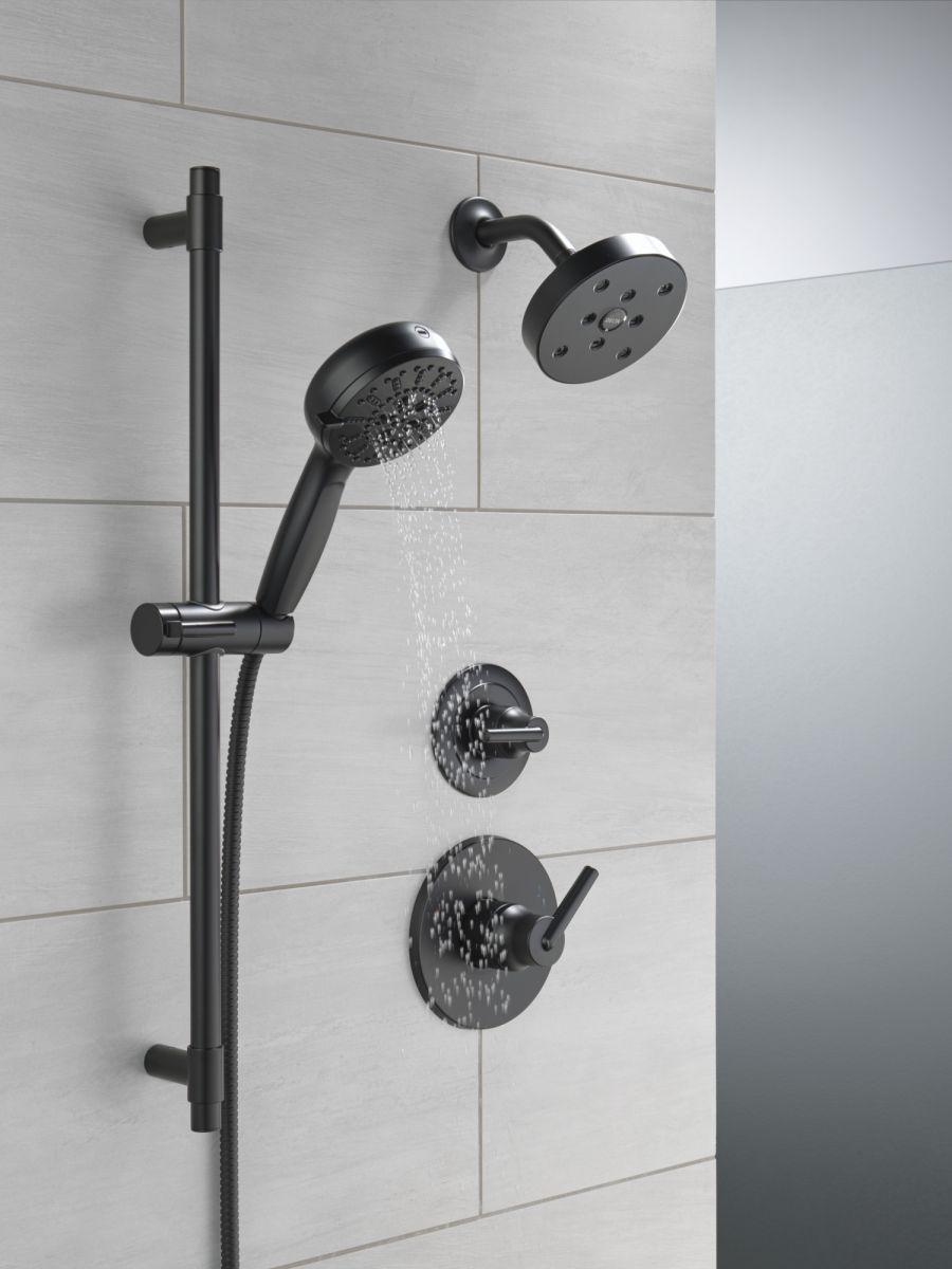 DELTA Universal Showering Components 7-Setting Slide Bar Hand Shower with Cleaning Spray — Matte Black
