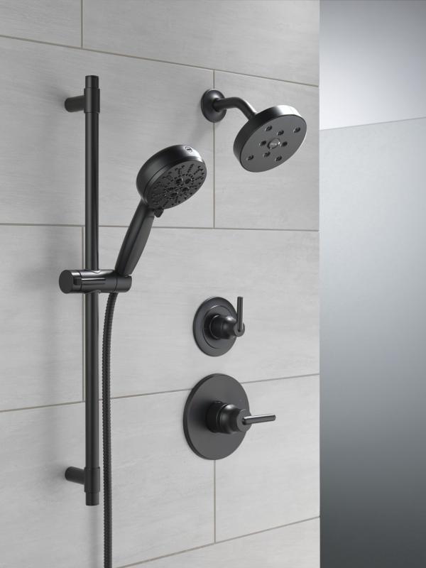 DELTA Universal Showering Components 7-Setting Slide Bar Hand Shower with Cleaning Spray — Matte Black