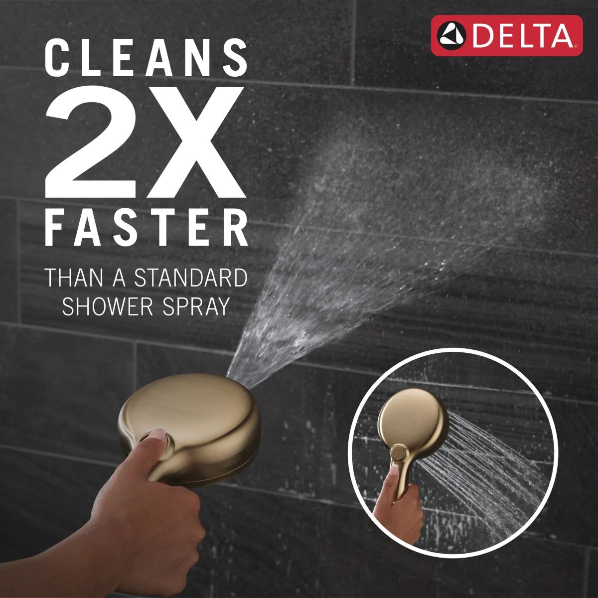 DELTA Universal Showering Components 7-Setting Slide Bar Hand Shower with Cleaning Spray — Lumicoat® Champagne Bronze