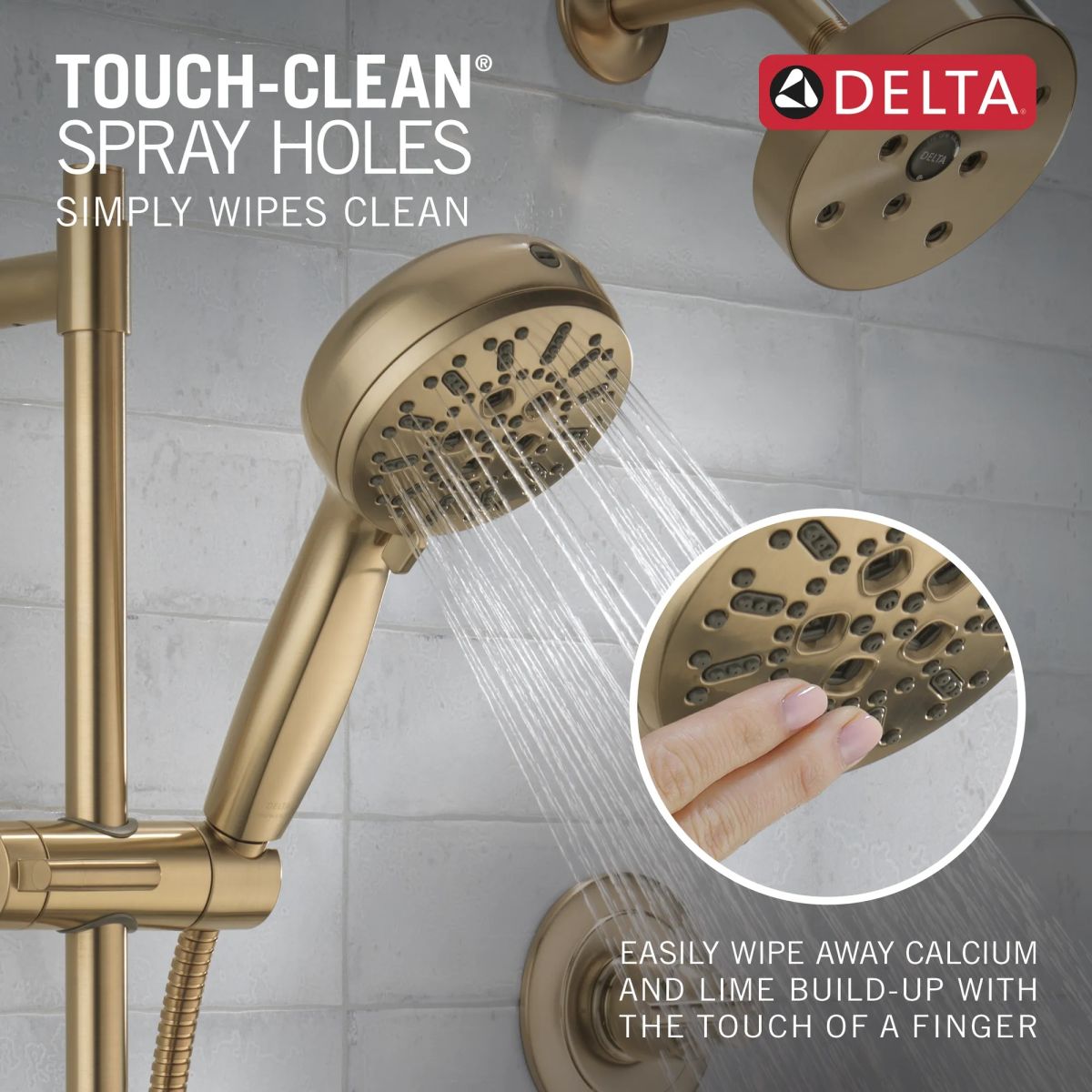 DELTA Universal Showering Components 7-Setting Slide Bar Hand Shower with Cleaning Spray — Lumicoat® Champagne Bronze