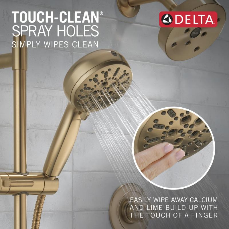 DELTA Universal Showering Components 7-Setting Slide Bar Hand Shower with Cleaning Spray — Lumicoat® Champagne Bronze