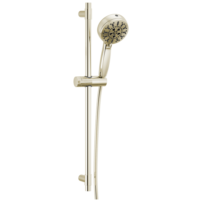 DELTA Universal Showering Components 7-Setting Slide Bar Hand Shower with Cleaning Spray — Lumicoat® Polished Nickel