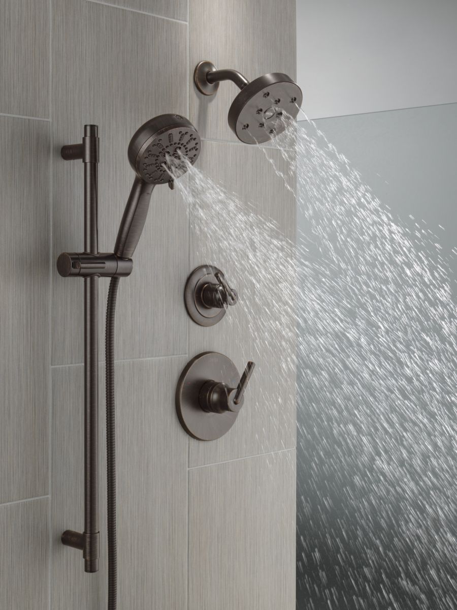 DELTA Universal Showering Components 7-Setting Slide Bar Hand Shower with Cleaning Spray — Venetian Bronze