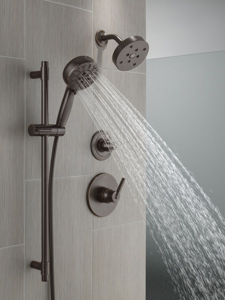 DELTA Universal Showering Components 7-Setting Slide Bar Hand Shower with Cleaning Spray — Venetian Bronze