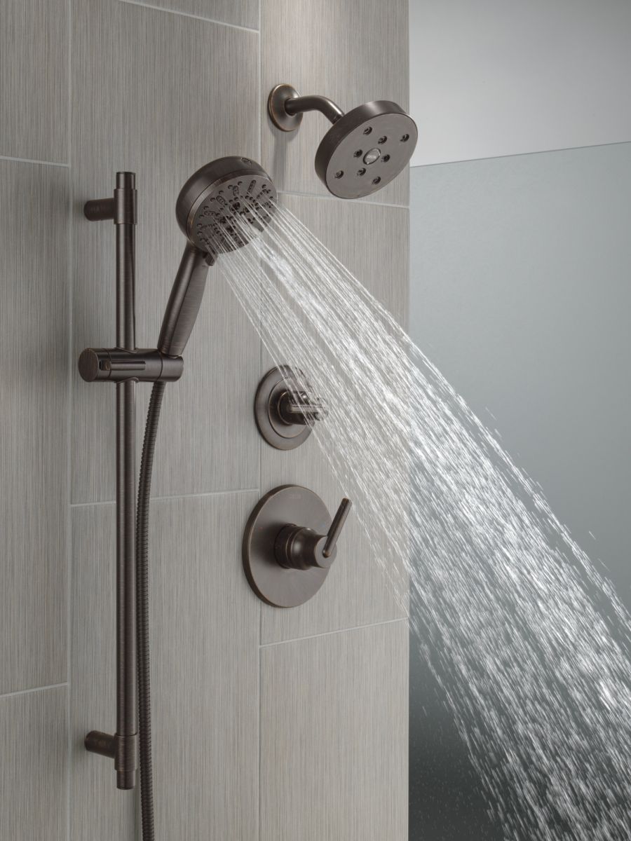 DELTA Universal Showering Components 7-Setting Slide Bar Hand Shower with Cleaning Spray — Venetian Bronze