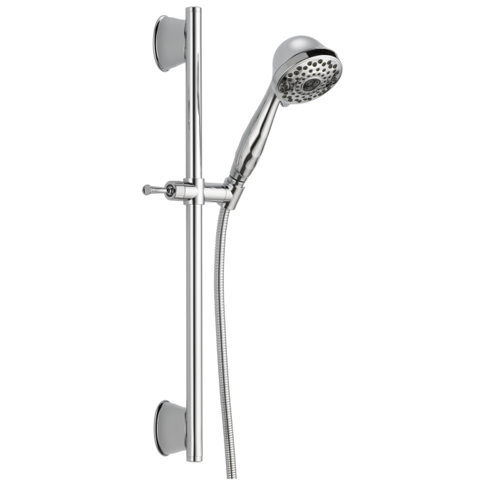 DELTA Universal Showering Components 7-Setting Slide Bar Hand Shower — Chrome