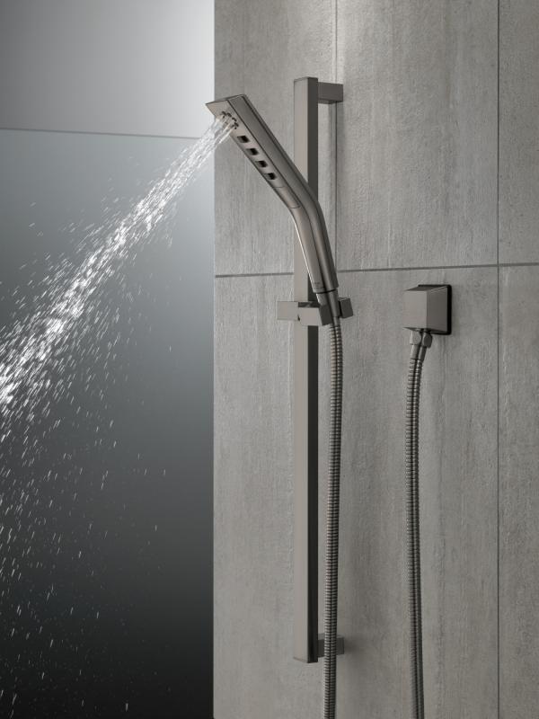 DELTA Universal Showering Components H2OKINETIC 3-Setting Slide Bar Hand Shower — Lumicoat® Black Stainless