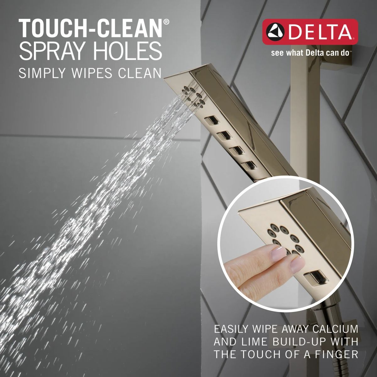 DELTA Universal Showering Components H2OKINETIC 3-Setting Slide Bar Hand Shower — Lumicoat® Polished Nickel
