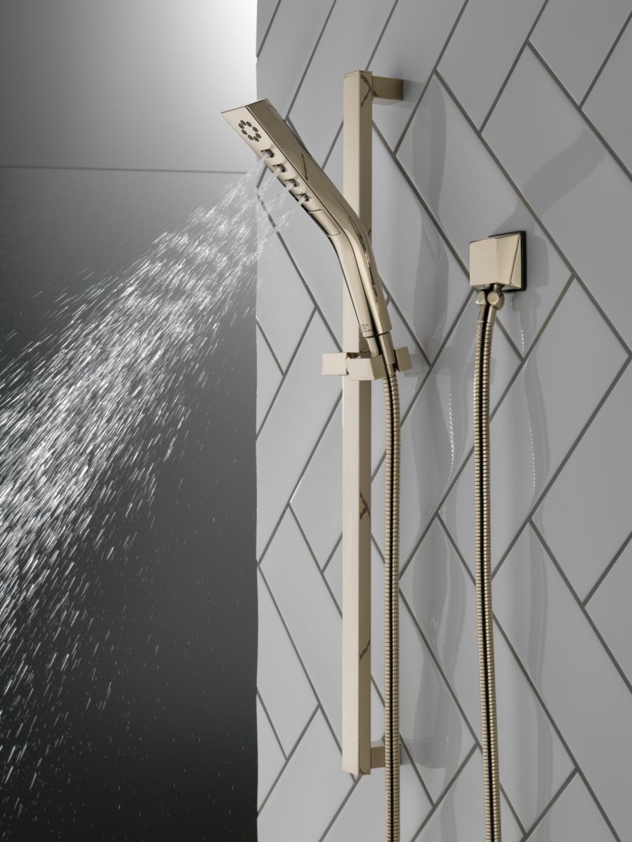 DELTA Universal Showering Components H2OKINETIC 3-Setting Slide Bar Hand Shower — Lumicoat® Polished Nickel