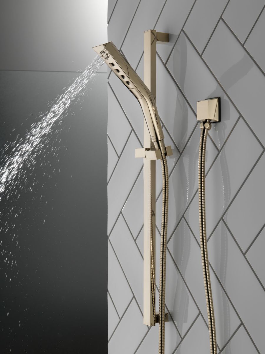 DELTA Universal Showering Components H2OKINETIC 3-Setting Slide Bar Hand Shower — Lumicoat® Polished Nickel