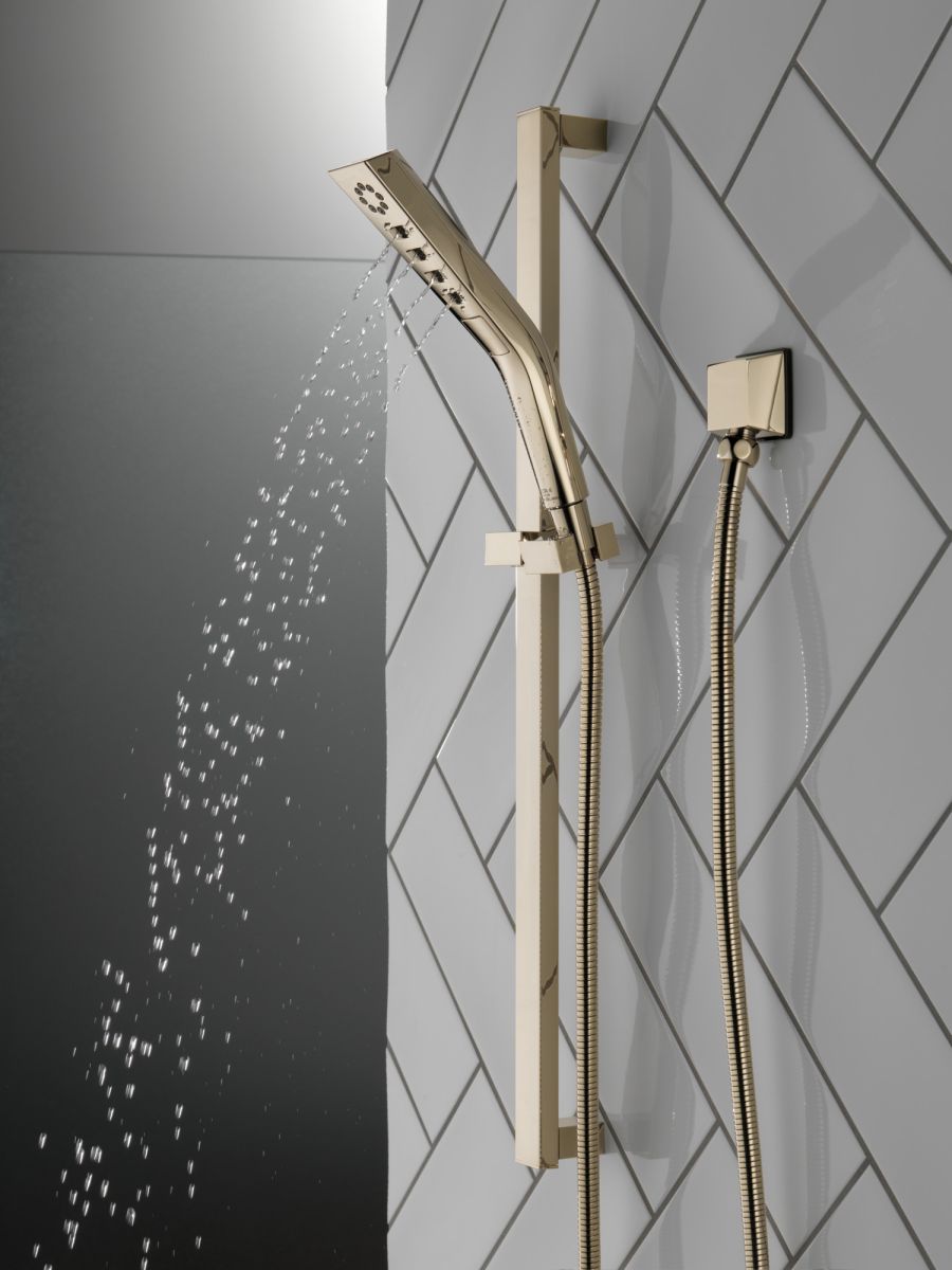 DELTA Universal Showering Components H2OKINETIC 3-Setting Slide Bar Hand Shower — Lumicoat® Polished Nickel