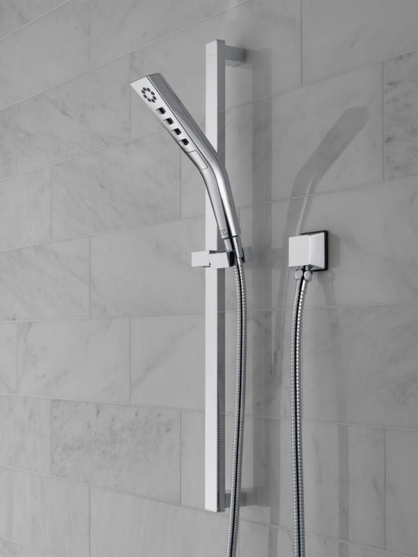 DELTA Universal Showering Components H2OKINETIC 3-Setting Slide Bar Hand Shower — Lumicoat® Chrome