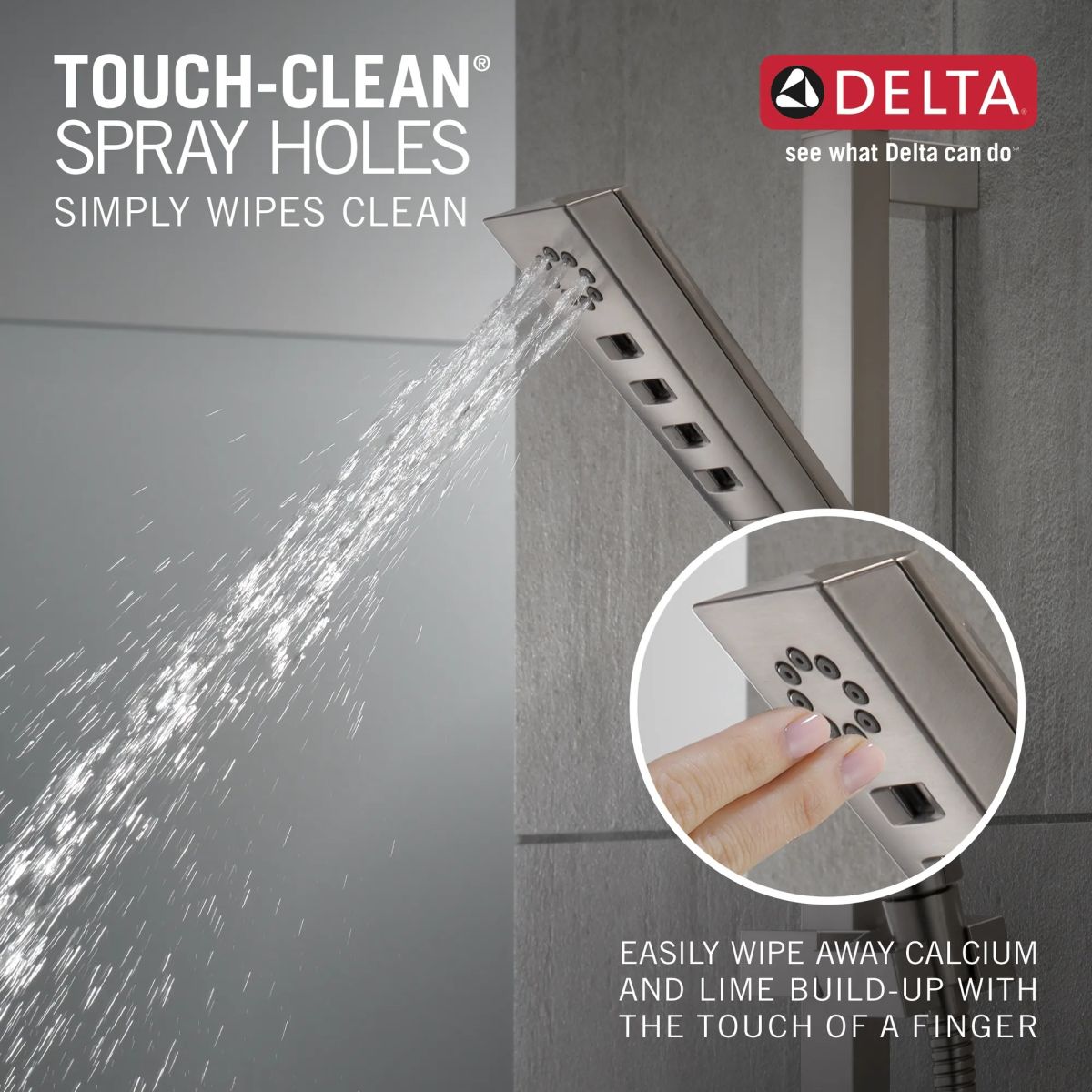 DELTA Universal Showering Components H2OKINETIC 3-Setting Slide Bar Hand Shower — Lumicoat® Stainless