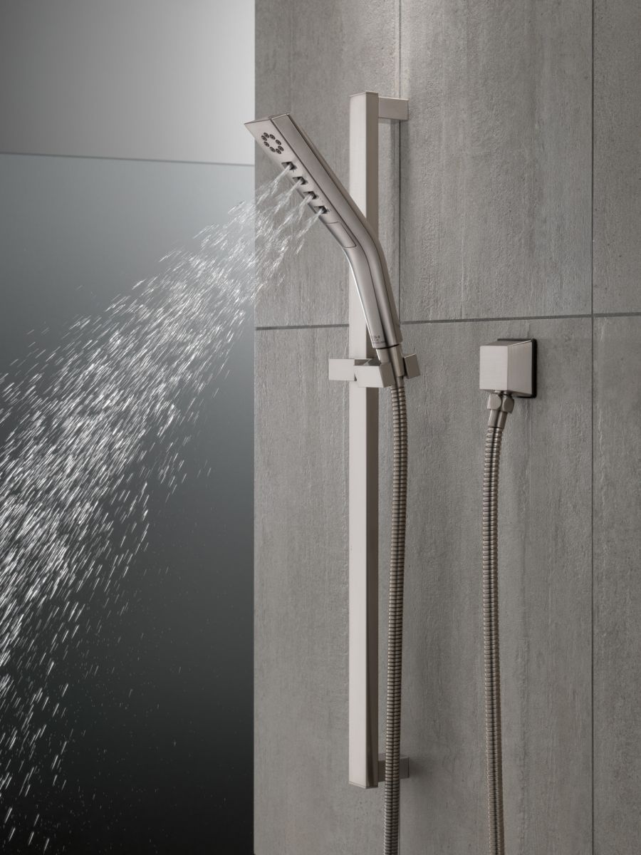 DELTA Universal Showering Components H2OKINETIC 3-Setting Slide Bar Hand Shower — Lumicoat® Stainless