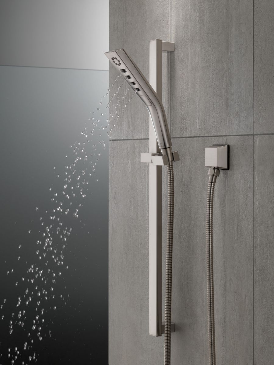 DELTA Universal Showering Components H2OKINETIC 3-Setting Slide Bar Hand Shower — Lumicoat® Stainless