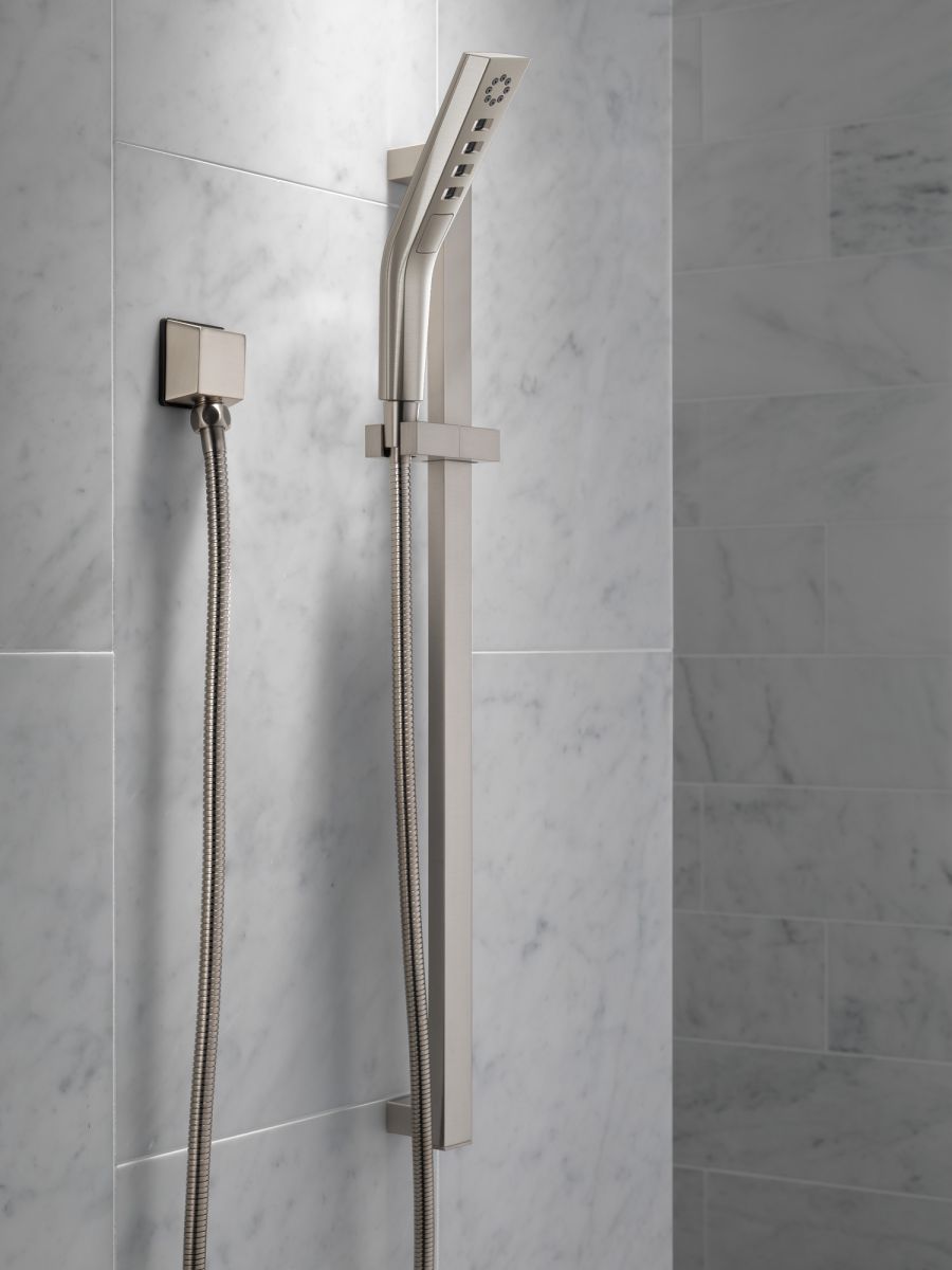DELTA Universal Showering Components H2OKINETIC 3-Setting Slide Bar Hand Shower — Stainless