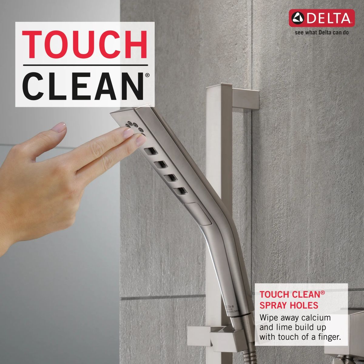 DELTA Universal Showering Components H2OKINETIC 3-Setting Slide Bar Hand Shower — Stainless