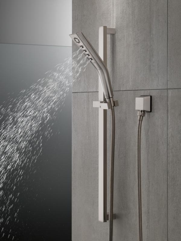 DELTA Universal Showering Components H2OKINETIC 3-Setting Slide Bar Hand Shower — Stainless