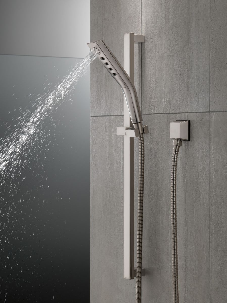 DELTA Universal Showering Components H2OKINETIC 3-Setting Slide Bar Hand Shower — Stainless
