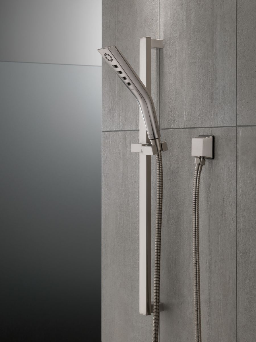 DELTA Universal Showering Components H2OKINETIC 3-Setting Slide Bar Hand Shower — Stainless
