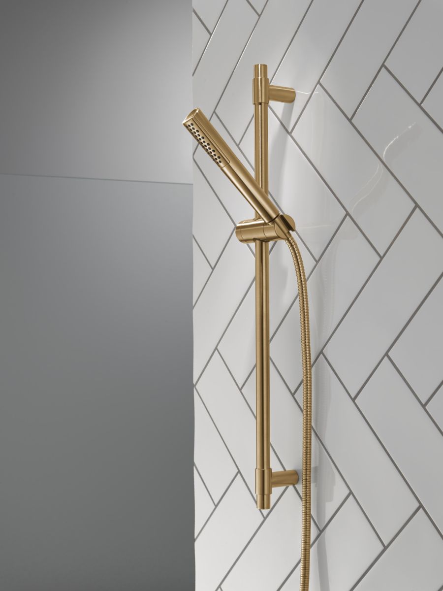 DELTA Universal Showering Components Premium Single-Setting Slide Bar Hand Shower — Lumicoat® Champagne Bronze