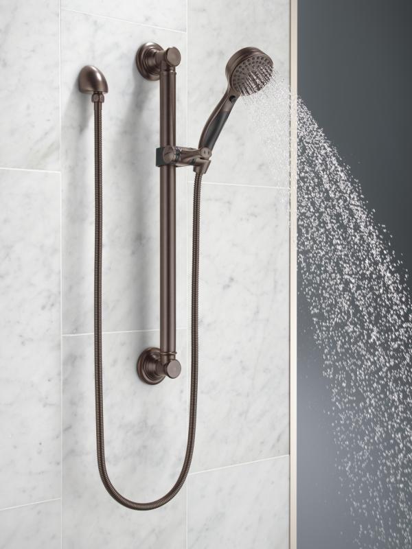 DELTA Universal Showering Components ActivTouch 9-Setting Hand Shower with Traditional Slide Bar / Grab Bar — Venetian Bronze