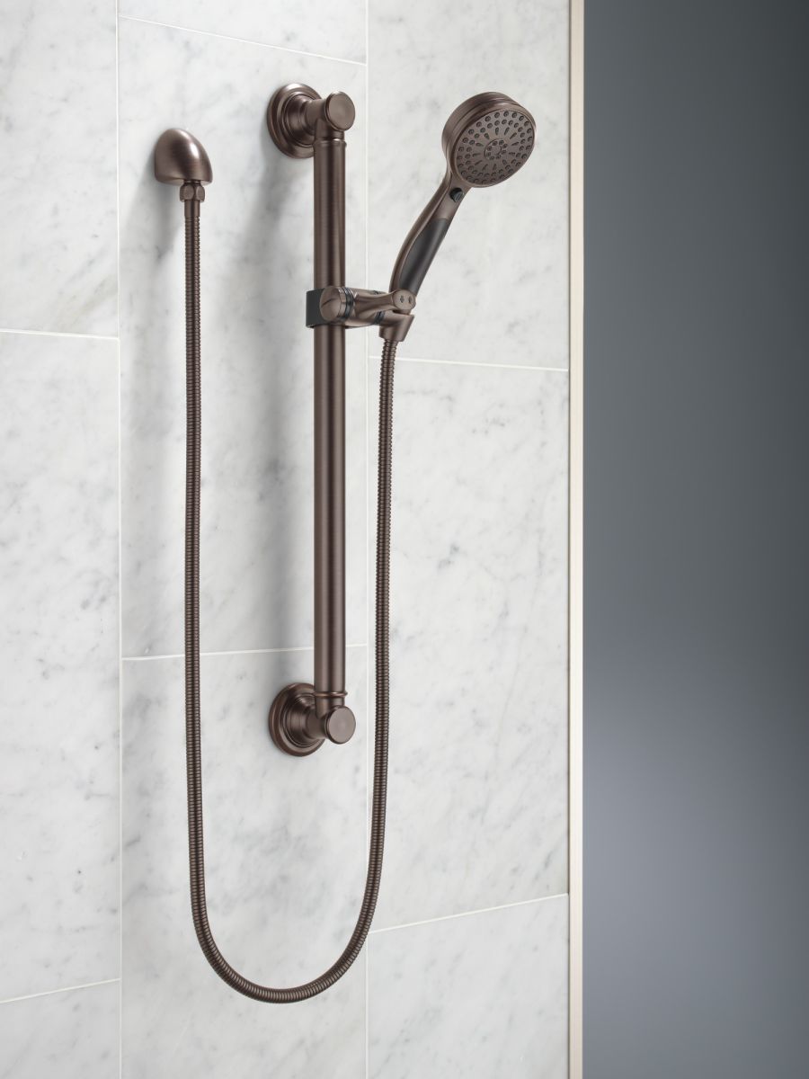 DELTA Universal Showering Components ActivTouch 9-Setting Hand Shower with Traditional Slide Bar / Grab Bar — Venetian Bronze