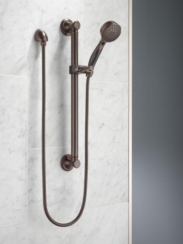 DELTA Universal Showering Components ActivTouch 9-Setting Hand Shower with Traditional Slide Bar / Grab Bar — Venetian Bronze