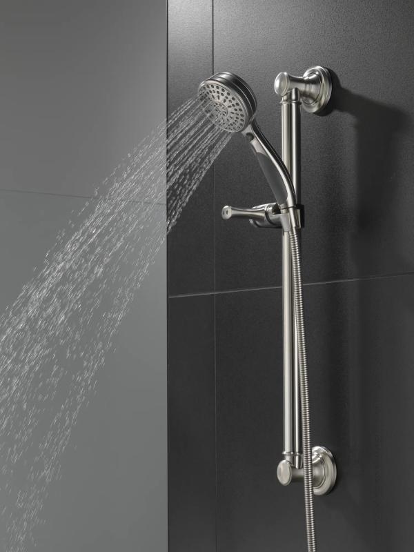 DELTA Universal Showering Components ActivTouch 9-Setting Hand Shower with Traditional Slide Bar / Grab Bar — Stainless