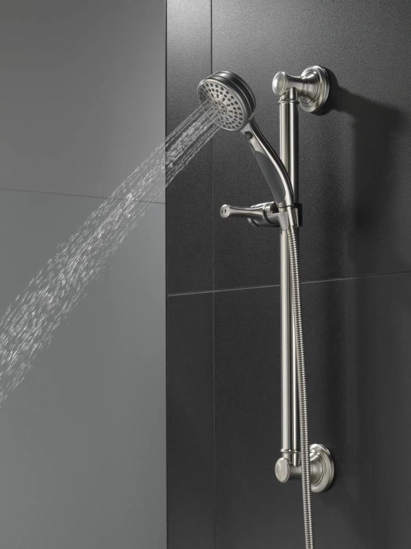DELTA Universal Showering Components ActivTouch 9-Setting Hand Shower with Traditional Slide Bar / Grab Bar — Stainless